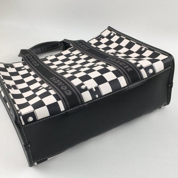 Coach Silver/Black/Chalk Smith Tote With Checkerboard Print - Picture 5 of 6
